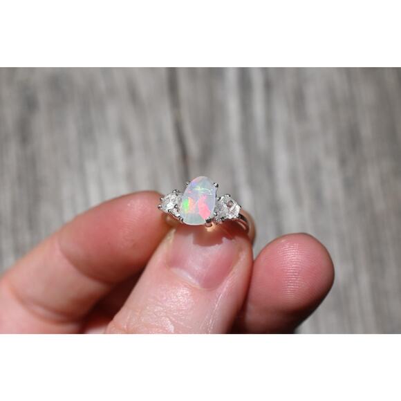 Opal and Lake County diamond ring, unique anniversary gift, size 4 5 6 7 8 9 10 - Picture 4 of 7